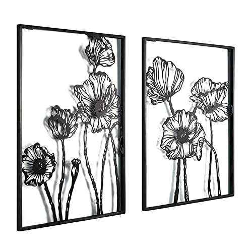 XQKXHZ Metall Blume Wanddekor 2Er Set Schwarz Abstrakte Linie Wandkunst Aus Metall Auffällige Moderne Wand Hängende Skulptur Für Wohnzimmer Büro Küche Schlafzimmer von XQKXHZ
