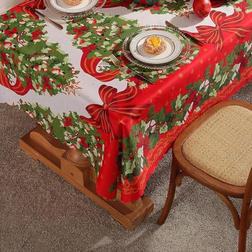 XQKXHZ Rechteckig Weihnachts Tischdecken, Rot Party Tischdecke mit Weihnachtsbaum Dekoration, Wiederverwendbar Wasserdicht Weihnachtstischdecke, Wasserabweisend Weihnachtstischdecken,150x100cm von XQKXHZ