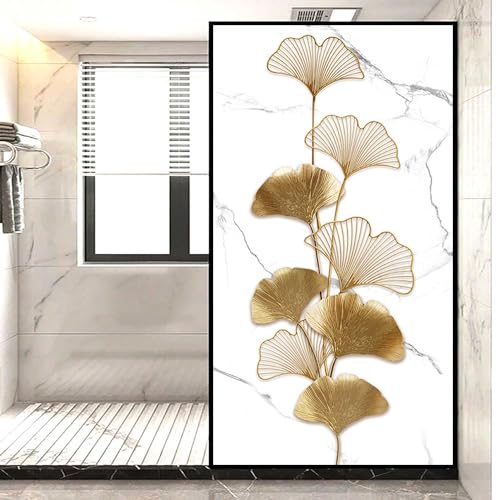 XQKXHZ Sichtschutz Fensterfolie Blickdichte Statische Fensterfolie Selbsthaftend Aufkleber Ginkgo Biloba Dekorative Fensterfolie UV-Schutz Mattiertes Buntglas Für Badezimmer Home Office,L,60x120cm von XQKXHZ