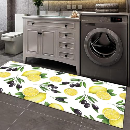 XQKXHZ Teppich Küche Waschbar rutschfest Zitrone Muster Teppich Läufer Küche Teppich Flur Eingangsbereich Weicher Teppich Modern für Küchen Esszimmer Flur Schlafzimmer,B,60x180cm/24 x71 von XQKXHZ