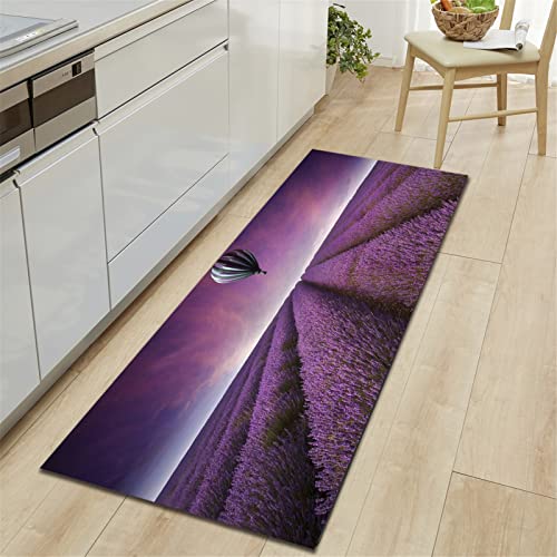XQKXHZ Teppich Küchenläufer rutschfest Küchenteppich Waschbar Küchenmatte Lavendel-Druck Teppich Läufer Violett Blumenteppich Flur Küche Fußmatte Badematten,1,60x180cm/24 x71 von XQKXHZ