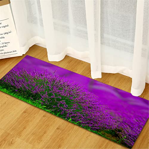 XQKXHZ Teppich Küchenläufer rutschfest Küchenteppich Waschbar Küchenmatte Lavendel-Druck Teppich Läufer Violett Blumenteppich Flur Küche Fußmatte Badematten,6,60x180cm/24 x71 von XQKXHZ