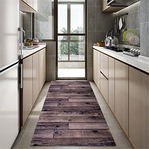 XQKXHZ Teppich Läufer rutschfest Braun Teppichläufer Meterware Küchenläufer 3D Teppich Holzoptik Waschbar Flurläufer Lang Polyester Küchenteppich Für Korridor Schlafzimmer Wohnzimmer,60x150cm von XQKXHZ