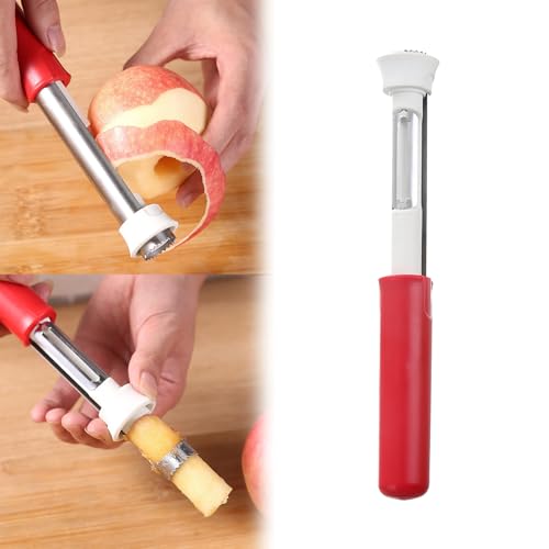 XQMMGO 2-in-1 Corer Remover, Apfelentkerner apfelausstecher, Edelstahl Apfelentkerner mit Schäler, Birnen Peeling Weißdorn Bratapfel Apfelkuchen (Rot) von XQMMGO