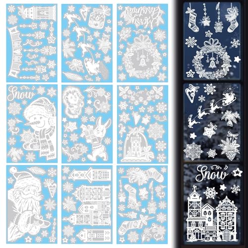 XQMMGO 9 Blatt Fensterbilder Weihnachten Selbstklebend, Wiederverwendbar PVC Doppelseitiger Aufkleber, Weihnachten Deko für Türen Schaufenster Vitrinen Glasfronten (Weihnachtsmann) von XQMMGO