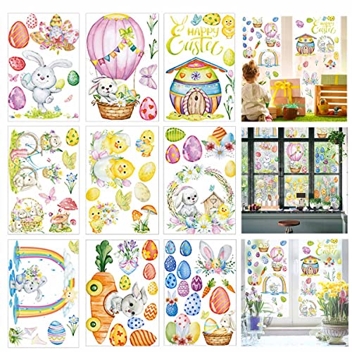 XQMMGO Osterdekoration, selbstklebend, 9 Bögen mit Fensterabziehbildern für Ostern und Frühling (Eier) von XQMMGO