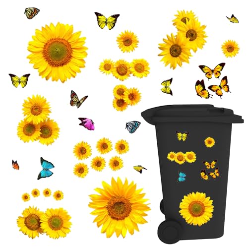 XQMMGO Sonnenblumen wasserfest sticker, Wetterfest Sonnenblumen Deko Sticker, Sticker Blumen, Selbstklebender Sonnenblumen Aufkleber, Mülleimer Kühlschrank Wand Tür (D366) von XQMMGO