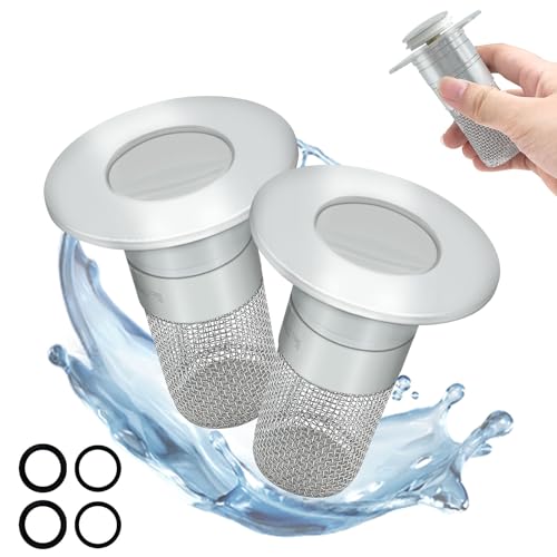XQMMGO WaschbeckenstöPsel, Edelstahl Pop Up Abflusssieb(34-40mm), Abflussstopfen Waschbecken mit Haarsieb, Universal Rostfreiem Edelstahl Beckenablauffilter (2 Stück) von XQMMGO