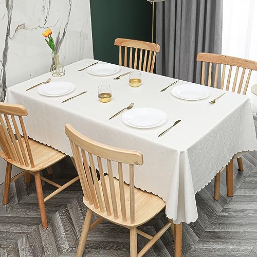 XQSSB Tischdecke Jacquard Tischwäsche Anti Heiß Lotuseffekt Tischtücher mit Zarten Pastelltönen Weiß C 140 × 220cm von XQSSB