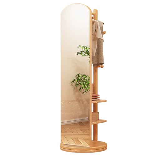XQYYLVY Holz-ganzkörperspiegel Mit Garderobe, Um 360° Drehbarer Ganzkörperspiegel, Multifunktionaler Boden-garderobenständer Für Wohnzimmer, Schlafzimmer, Abnehmbare Trennwand von XQYYLVY