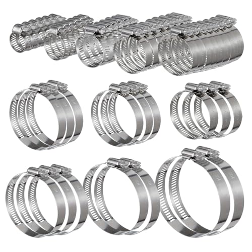 50 Stück Schlauchschellen Edelstahl, 11 Größen 6-140mm, Verstellbares Schlauchschellen Set, Rostfreie Universelle Schlauchklemmen für Wasser, Gasrohr, Garten, Pool, Auto von XQZMD