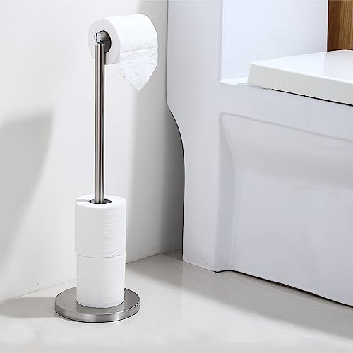 Toilettenpapierhalter Stehend, 304 Edelstahl Klopapierhalter mit Heavy Duty Base, Freistehend Anti-Rost Toilettenpapier Aufbewahrung, WC Rollenhalter Toilettenpapierständer (Silber) von XQZMD
