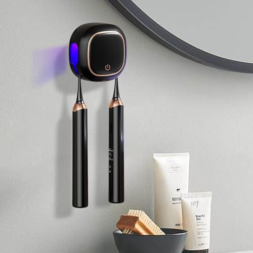 UV-Zahnbürste Sanitizer, Elektrischer Zahnbürsten Sterilisator Organizer, Zahnbürstenhalter mit 2 Steckplätzen zur Wandmontage für Reisen und den Familiengebrauch (Schwarz) von XQZMD
