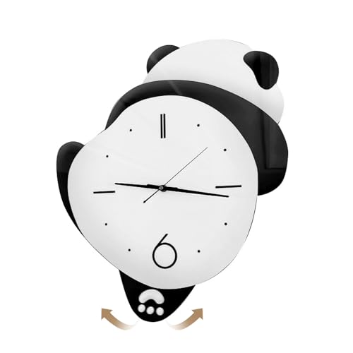 XQZMD Panda Wanduhr, Nette Tierschwingende stille Wanduhr-Hängeuhr mit Pendel Pendeluhr Schaukel Wohnzimmer Batteriebetriebene, Wohnzimmer Heimdekoration Hängeuhr für Kinderzimmer (10 Zoll) von XQZMD