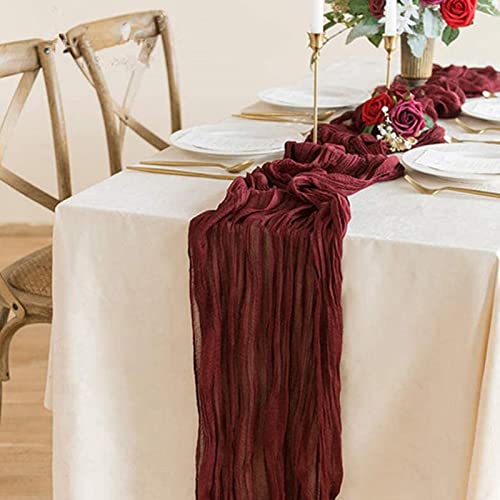 XQZMD Tischläufer Musselin Tischläufer Chiffon, halbdurchsichtiger Stoff, Waschbar, Tischdecke für Boho, Hochzeit Fotografieren Dekor, Küche Tisch Dekoration (Weinrot) von XQZMD