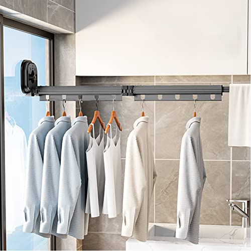XQZMD Wandmontierter Kleiderständer mit Saugnapf, Aluminium Wäscheständer Versenkbar mit 10 Haken, Platzsparend Zusammenklappbar Wäscheständer für Balkon, Wäscherei von XQZMD