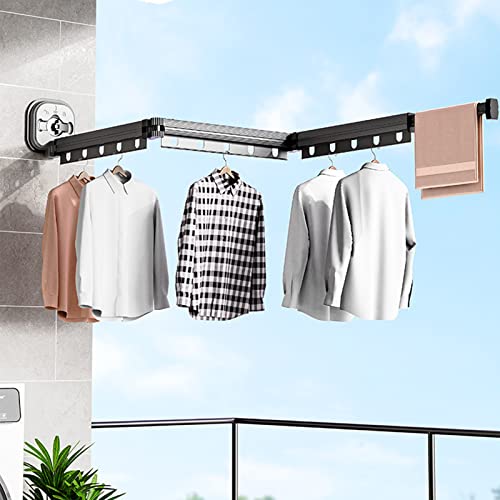 XQZMD Wandmontierter Kleiderständer mit Saugnapf, Aluminium Wäscheständer Versenkbar mit 15 Haken, Platzsparend Zusammenklappbar Wäscheständer für Balkon, Wäscherei von XQZMD