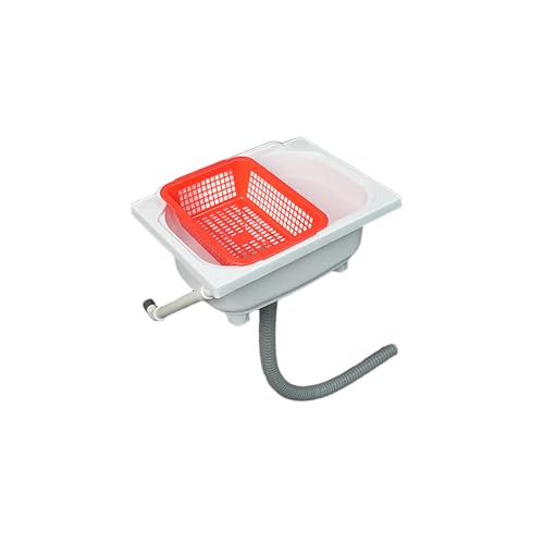 XRBEU2050 Bad Waschtisch, Kunststoffwaschtisch Wandmontage Platzsparendes Design für Garten Camping Keller Waschküche Badezimmer Gäste-WC 38.5x28.5x18 cm WeiB B 95 cm Abflussrohr von XRBEU2050
