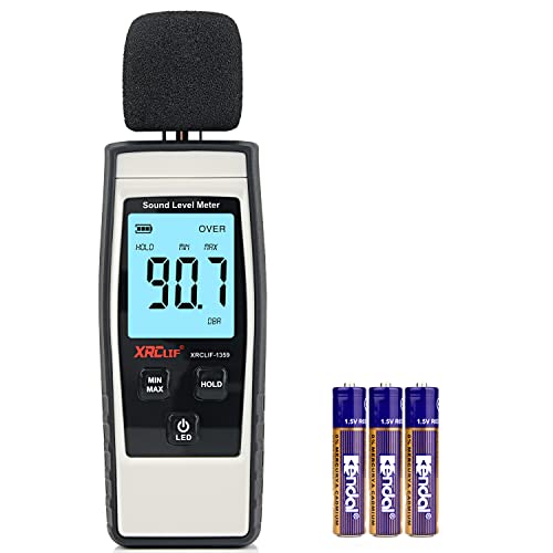 Dezibel Messgerät, XRCLIF Tragbarer Schallpegelmesser, Digitaler Geräuschmesser, Bereich 30-130dB(A) db Meter, Geräuschpegelmesser, Dezibelüberwachungstester – Grau (Batterie Enthalten) von XRCLIF