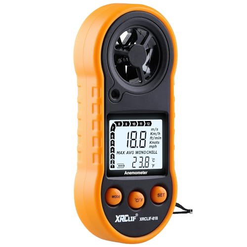 Digitales Anemometer Handheld, Windgeschwindigkeitsmesser Windmesser Luftstromgeschwindigkeitsmesser zur Messung von Windkälte Temperatur Geschwindigkeit, Windmesser Thermometer Messgerät für Schießen von XRCLIF