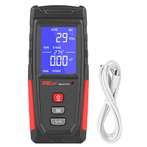 EMF Messgerät, XRCLIF Digitaler Elektromagnetischer Strahlungsdetektor, Handheld EMF Tester für Zuhause/im Freien, Geisterjagdausrüstung, Elektrischer Feld-/Magnetfeldmonitor mit LED - Schwarz von XRCLIF