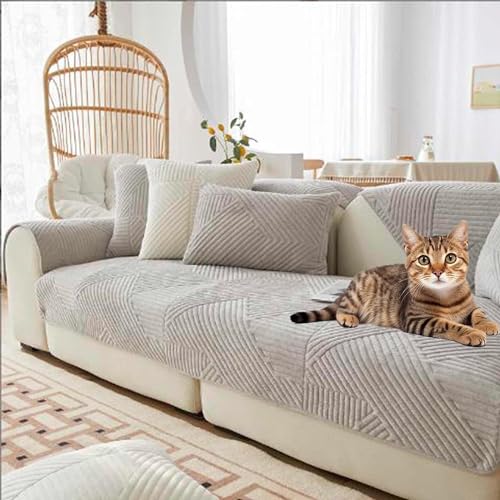 Samt Sofabezug 1 2 3 4 Sitzer, L Form Sofaüberwurfe, Ecksofa Sofa überzug Pets Dog Couch überzug Anti-rutsch Sofaschutz, Couch Überzug Sofaschoner Rutschfest Sofa Überwurf ,Grau 1-Kissenbezug 45x45cm von XRDSHY