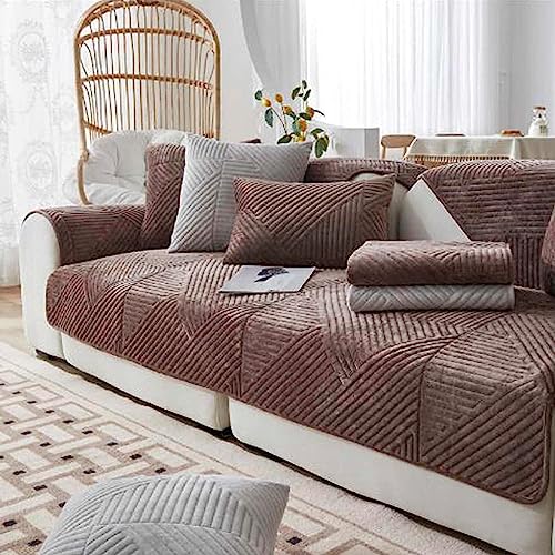 Samt Sofabezug rutschfeste Sofadecke，sofaschutz1 2 3 4-Seater L Shape Sofaschoner,Hund Katze Überwurf Hundedecke Ecksofa Sofa Schutzdecke Sofaschutz Hund Kratzschutz Katze,Braun-Kissenbezug（45x45cm） von XRDSHY