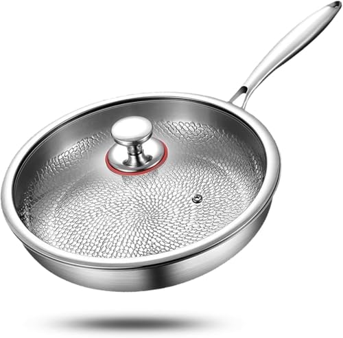 XRDSHY Kovali Titan Bratpfanne, Titanium Pfanne Unbeschichtet, Titanium Hammered Pan Pro mit Deckel, Antihaft Titanpfanne 26/28/30/32 cm for Cooking, Multifunctional Pots and Pans Set,Mit Deckel-26cm von XRDSHY