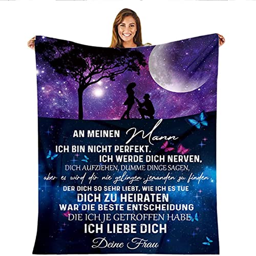 XRDSHY Personalisierte Decke Sohn Kuscheldecke Papa Mutter Für Sohn, Mutter Für Sohn Briefdecke Deutsche Luftpost Positiv Ermutigen Flanell Wohndecke Für Sofa Bett Tv-Decken Geschenk,A10-150 x 200 cm von XRDSHY