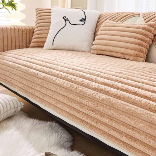 XRDSHY Plüsch Sofabezug, Superweiche rutschfeste Sofaschoner, Waschmaschinenfest l Form 4/3/2/1 Sitzer Ecksofa Sofa Überzug, Sofaschutz Vermeidung Kratzern durch Hunde Katzen,Coffee3-90x240cm von XRDSHY