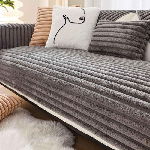 XRDSHY Plüsch Sofabezug, Superweiche rutschfeste Sofaschoner, Waschmaschinenfest l Form 4/3/2/1 Sitzer Ecksofa Sofa Überzug, Sofaschutz Vermeidung Kratzern durch Hunde Katzen,Dark Gray3-70x120cm von XRDSHY