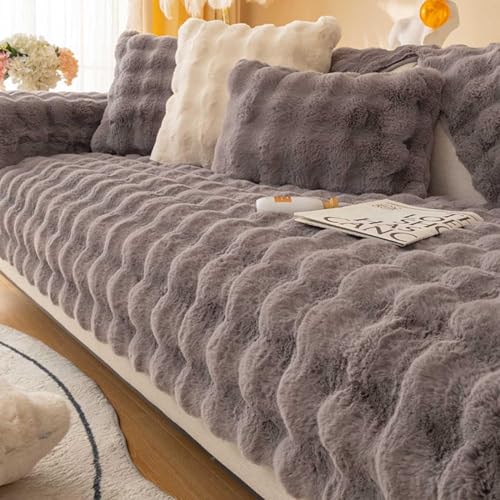 XRDSHY Plüsch Sofabezug, Superweiche rutschfeste Sofaschoner, Waschmaschinenfest l Form 4/3/2/1 Sitzer Ecksofa Sofa Überzug, Sofaschutz Vermeidung Kratzern durch Hunde Katzen,Dark Gray4-110x210cm von XRDSHY