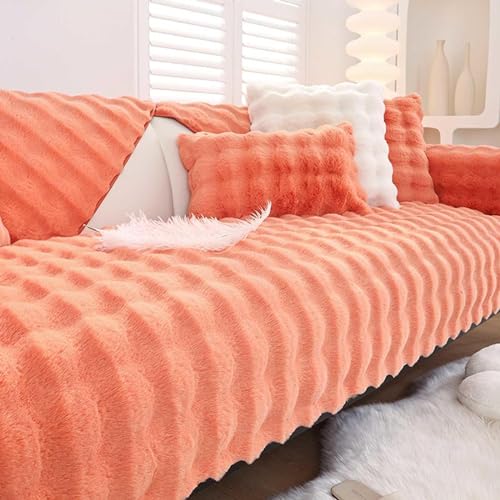 XRDSHY Plüsch Sofabezug, Superweiche rutschfeste Sofaschoner, Waschmaschinenfest l Form 4/3/2/1 Sitzer Ecksofa Sofa Überzug, Sofaschutz Vermeidung Kratzern durch Hunde Katzen,Orange4-110x240cm von XRDSHY