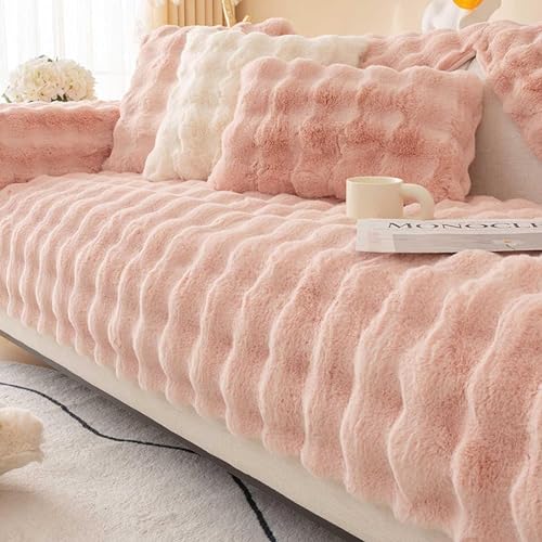 XRDSHY Plüsch Sofabezug, Superweiche rutschfeste Sofaschoner, Waschmaschinenfest l Form 4/3/2/1 Sitzer Ecksofa Sofa Überzug, Sofaschutz Vermeidung Kratzern durch Hunde Katzen,Pink4-70x150cm von XRDSHY