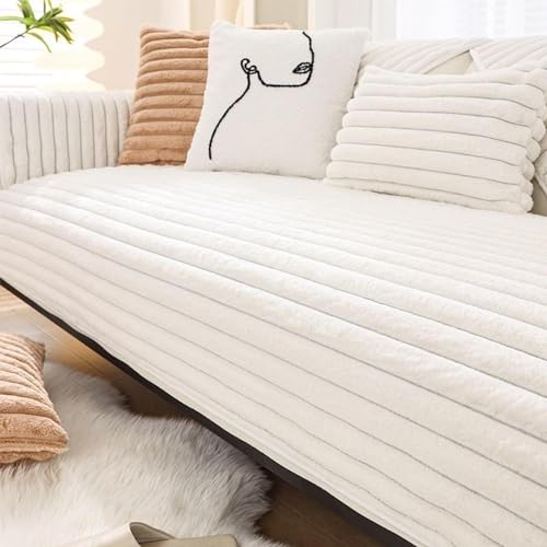 XRDSHY Plüsch Sofabezug, Superweiche rutschfeste Sofaschoner, Waschmaschinenfest l Form 4/3/2/1 Sitzer Ecksofa Sofa Überzug, Sofaschutz Vermeidung Kratzern durch Hunde Katzen,White3-70x120cm von XRDSHY