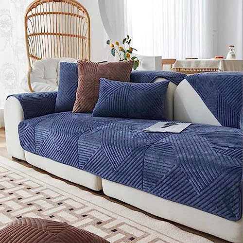 XRDSHY Samt Sofa überzug Sofabezug rutschfeste Sofadecke，sofaschutz1 2 3 4-Seater L Shape Sofaschoner,Hund Katze Überwurf Hundedecke Ecksofa Sofa Schutzdecke Sofaschutz,Navyblue-Kissenbezug（45x45cm） von XRDSHY