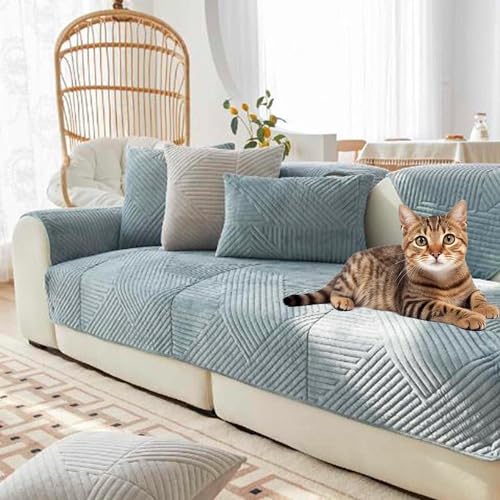 XRDSHY Samt Sofabezug 1 2 3 4 Sitzer, L Form Sofaüberwurfe, Ecksofa Sofa überzug Pets Dog Couch überzug Anti-rutsch Sofaschutz, Couch Überzug Sofaschoner rutschfest Sofa Überwurf,Blau 1-70x150cm von XRDSHY