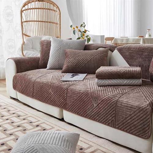 XRDSHY Samt Sofabezug 1 2 3 4 Sitzer, L Form Sofaüberwurfe, Ecksofa Sofa überzug Pets Dog Couch überzug Anti-rutsch Sofaschutz, Couch Überzug Sofaschoner rutschfest Sofa Überwurf,Braun 1-110x180cm von XRDSHY
