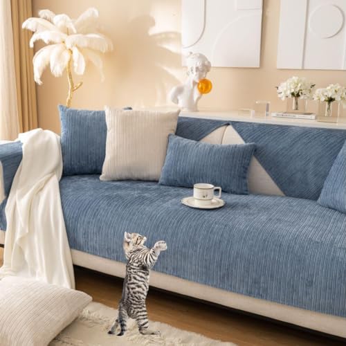 XRDSHY Sofa Überzug Sofabezug Couch Überzug: 1/2/3/4 Sitzer L Form Ecksofa Bezug Sofa Cover, Sofaschoner rutschfest Sofaüberwurf Sofadecke Sofadecken für SitzfläChe,Blue4-70x150cm von XRDSHY