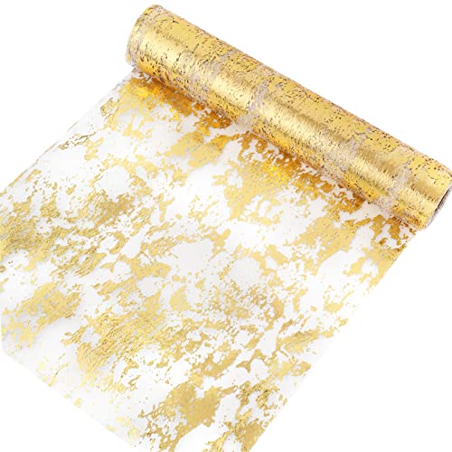 Tischläufer Gold, Tischdecke Glänzend Tischdeko Osterdeko Golden Polyester Tischband Metallic für DIY Glücksbringer Geschenke Ramadan Karneval Kommunion Taufe Geburtstage Hochzeit Party(28 cm×10M) von XREE
