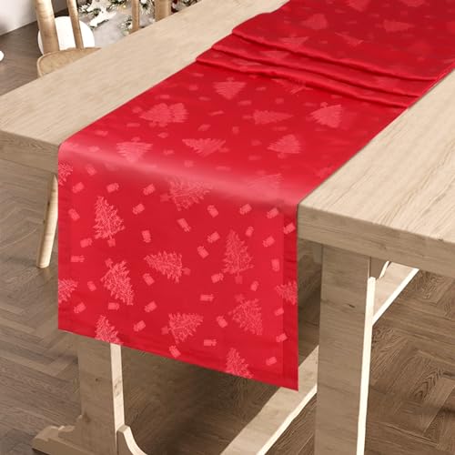 Tischläufer Weihnachten, Tischläufer Weihnachtsbaum Tischdecken Dekostoff Rot Tischband Christmas Tablecloth Washable Waschmaschinenfest für Weihnachten Neujahr Partys Familienfeiern(182 x 35cm) von XREE