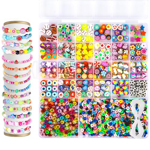 2460pcs Perlen zum Auffädeln Kinder, Schmuck Schnurset Armbänder Selber Machen 26 Stile Bunte Perlen für DIY Armbänder Halsketten Mädchen Kinder von XREE