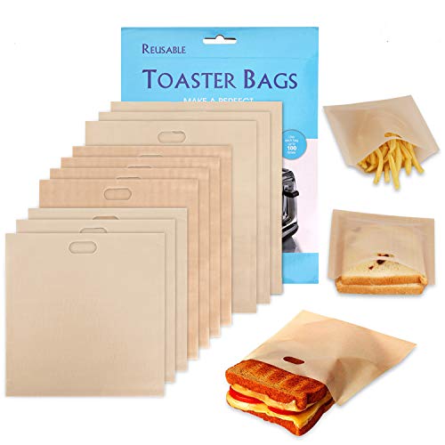 XREXS Non-Stick Wiederverwendbare Toastabags Waschbar, 10 Stück Teflon Toaster beutel für Toast Sandwich Panini Snacks, Sandwich-Bag Anzug für Mikrowelle Grill Toaster LFGB Zertifizierung von XREXS