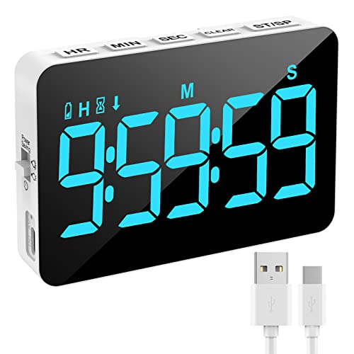 XREXS Küchentimer Digital, Digitaler Kochtimer, Count Up/Down Timer mit 5 inch LED-Display, einstellbare Helligkeit und Lautstärke, magnetischer Timer für Küche/Meeting/Klasse Blau von XREXS