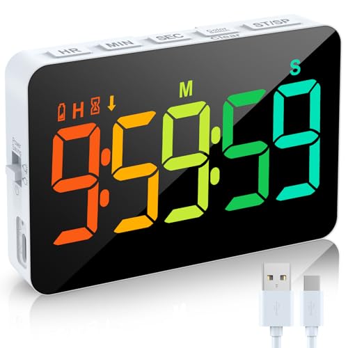 XREXS LED Dynamischer RGB-Timer, 6 Feste Farben und 4 Verlaufsfarbe, Küchentimer Digital, Timer mit 5 inch Display, einstellbare Helligkeit und Lautstärke, magnetischer Timer für Küche/Meeting/Klasse von XREXS