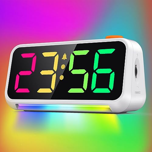 XREXS Wecker Laut für Tiefschläfer, Digitaler Wecker mit 7 Farben für Kinder, Erwachsene | Dynamisches RGB-Farbwechseluhr,1 Stunde Daueralarm,LED-Anzeige,Stimmungslicht,0-100% Dimmer/Lautstärke von XREXS