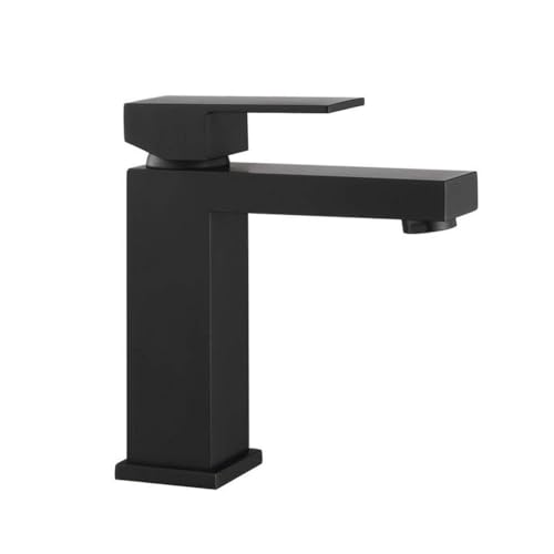 Badezimmer-Wasserhahn aus massivem Messing, Einhand-Warm- und Kaltwasserhahn mit schwarzem Waschbecken, elegante Bubbler-Form mit Schlauch XF-Store von XREYUIM