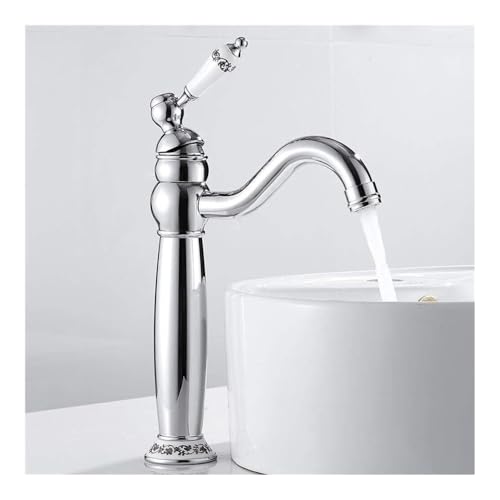 Elegant gestalteter Waschbeckenhahn, wassersparender Waschbeckenhahn aus Messing, Badezimmerdekoration, geeignet for Privathaushalte oder gehobene Hotels, Chrom XF-Store(CHROME) von XREYUIM