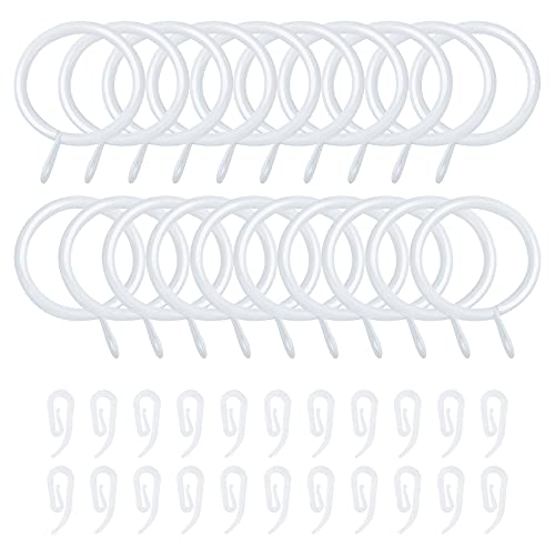 XRF 20 Stück Vorhangringe mit Haken 30 mm Innendurchmesser Metallvorhangringe mit Kunststoffvorhanghaken, Gardinenstangenringe mit 22 Clips für Küche Bad Schlafzimmer Wohnzimmer Balkon(Weiß) von XRF