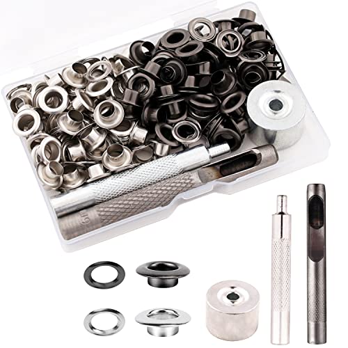 Ösen Werkzeug Kit, 6mm Ösen Sets, 110 Set Tülle Ösen Scheiben Ösenzange Metallösen 3 Pcs Installation Tools und 1 Pcs Storage Box, Edelstahl Ösen für Stoff, Tarps, Kleidung von XRIHSNAVI